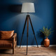 Tripod Floor Lamp Timber Walnut Grey Shade E27 60W Tripod Floor Lamp Timber Walnut Grey Shade E27 60W